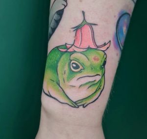 Cute Cartoon Frog Tattoo on Hand