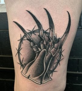 1 Black Ink Art Claw Tattoo in the Circle Thorn on Thigh