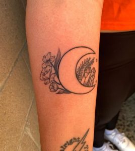 1 Crystal Tattoo with Moon on Forearm