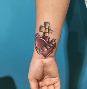 Heart Cross Cover Up Tattoo on Hand