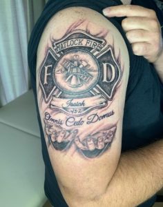 Fire Department Tattoo Design on Half Sleeve