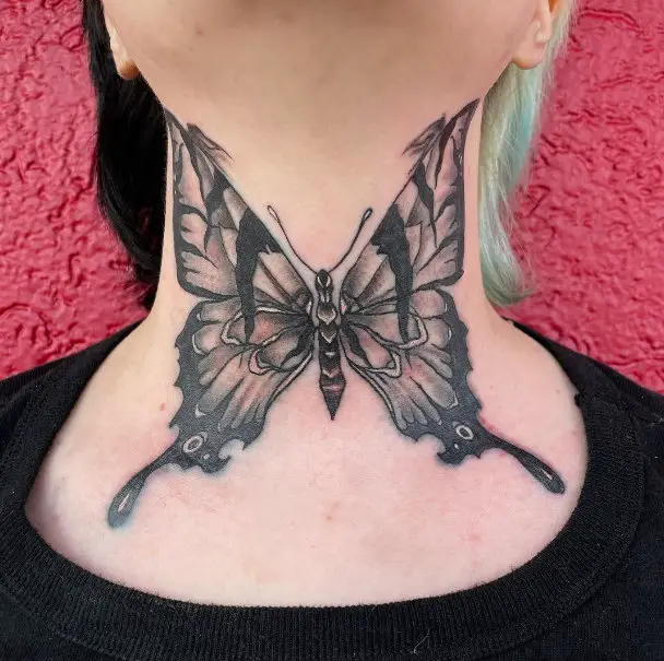 38 Butterfly Neck Tattoo Designs & Meaning for Female - Tattoo Twist