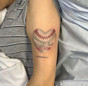 1 Heart Shape Baseball Tattoo on Arm