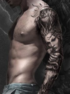 1 Incredible Black Line Slavic Animal Tattoo on Full Arm