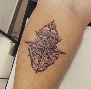 Anchor & Compass Tattoo on Arm Bicep