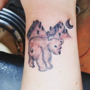 10 Cute Color Ink Small Polar Bear Cub Tattoo for Female on Next to Wrist Hand