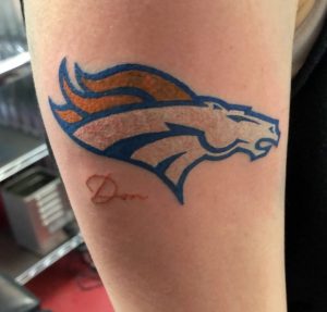 10 Denver Sign Broncos Tattoo on Forearm