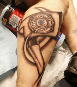 Fire Department Tattoo on leg