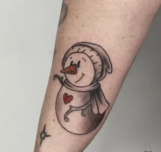 10 Lovely Gray Ink Winter Snow Tattoo with Love on Sleeve