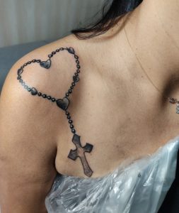 10 Super Lovely Heart with Cross Tattoo Fron Shoulder to Chest