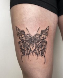 10 Unique Abstruct Skull Butterfly Tattoo on Thigh