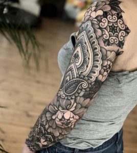 10 flower design Body Suit Tattoo on full sleeve