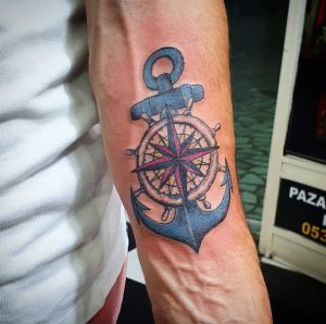 Sailor Anchor And Compass Couple Tattoo