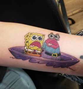 11 Pretty Cute Color Ink Designed Surfing Cartoon by Faded Blue Kayak Tattoo on Half Sleeve