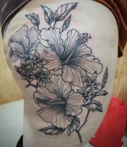 Hibiscus Gray Tattoos on Thigh