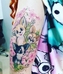 12 Cartoon Chihuahua Tattoo on Half Arm