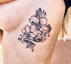 12 Special Gray Design Hibiscus Tattoos on Rib