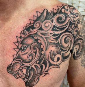 13 Absolute Lovely Fenrir Sketch Tattoo on Chest