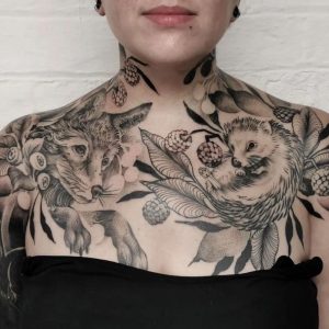 Tattoo with Fox on Chest