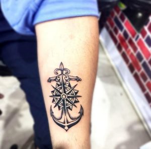 Anchor & Compass Tattoo on Forearm