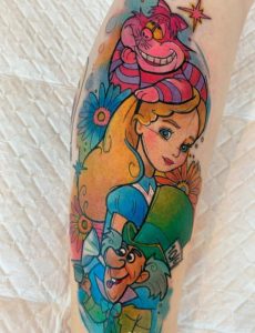 13 Stunning Color Ink Disney Carttoo Tattoo for Female on Behind the Lower leg