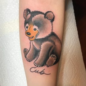 14 Super Cute Color Ink Baby Bear Cub Tattoo for Female on Forearm