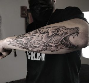 15 Amazing Dot Work Fenrir Wild Wolf Tattoo Covering Half Hand
