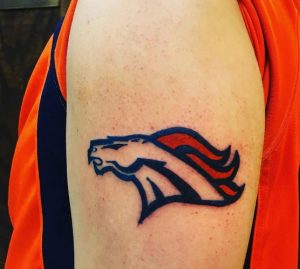 15 Fine Line Work Broncos Tattoo on Sleeve