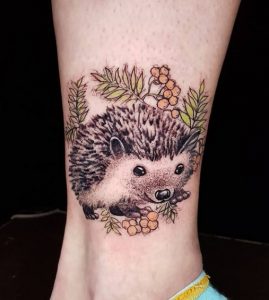 Colorful Hedgehog Tattoo on Leg