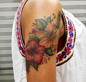 15 incredible Colorfull Maxican Hibiscus Tattoos on Cute Arm