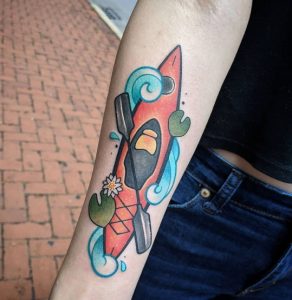 16 Amazing Solid Ink Designed Kayak in Whitewater Tattoo on Forearm