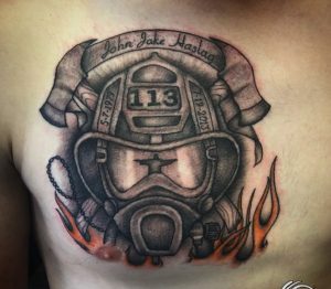 Fire Department 113 Tattoo on chest