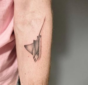 17 Amazing Black and Gray Line Ocean Stingray Tattoo on Sleeve