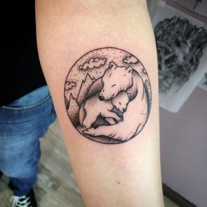 17 Beautiful Balck Ink Bear Cub Tattoo on Forearm