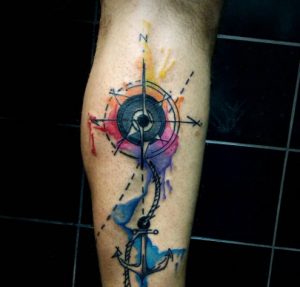 0 Anchor & Compass Tattoo on Lower Leg