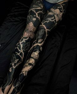 17 flowral and bird design Body Suit Tattoo on full leg