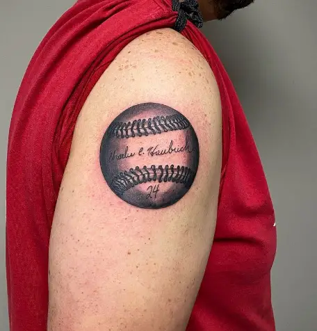 18 Baseball with Number Tattoo on Arm