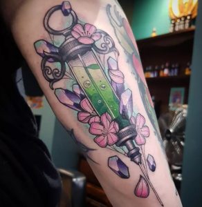 18 Creative Crystall Color Tattoo with Detailed Work on Forearm