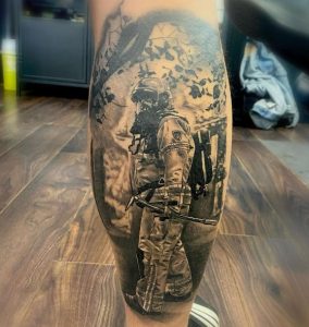 Hero of Fire Department Tattoo on leg