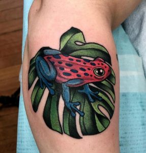 18 Little Cover Up Baby Frog Color Tattoo on Sleeve