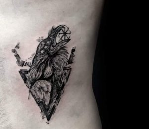 18 Spacious Dark Ink Slavic Crow Tattoo on Rib