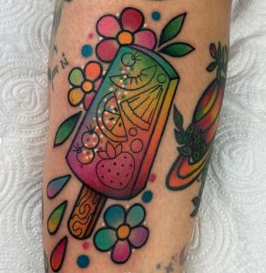 18 Specious Birthday Celibration Rainbow Color Tattoo on Half Arm