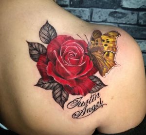 19 Special Color Inked Rose Butterfly Tattoo for Gift on Back Side