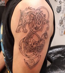 19 Tribal Viking Fenrir Tattoo on Half Arm