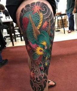 19 colorfull Body Suit Tattoo on full leg
