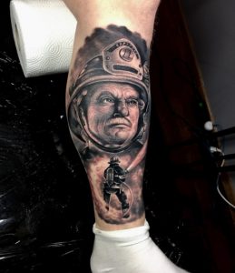 Historical Fire Department Tattoo on leg