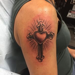 Heart Cross Tattoo on Arm