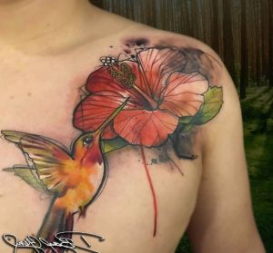 Hibiscus Red Tattoos on Chest