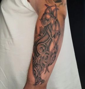 2 Significant Fenrir Black Art Tattoos on Half Arm