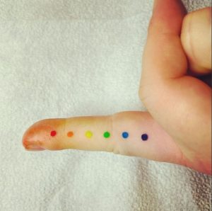 20 Praisworthy Rainbow Doted Tattoo on Finger